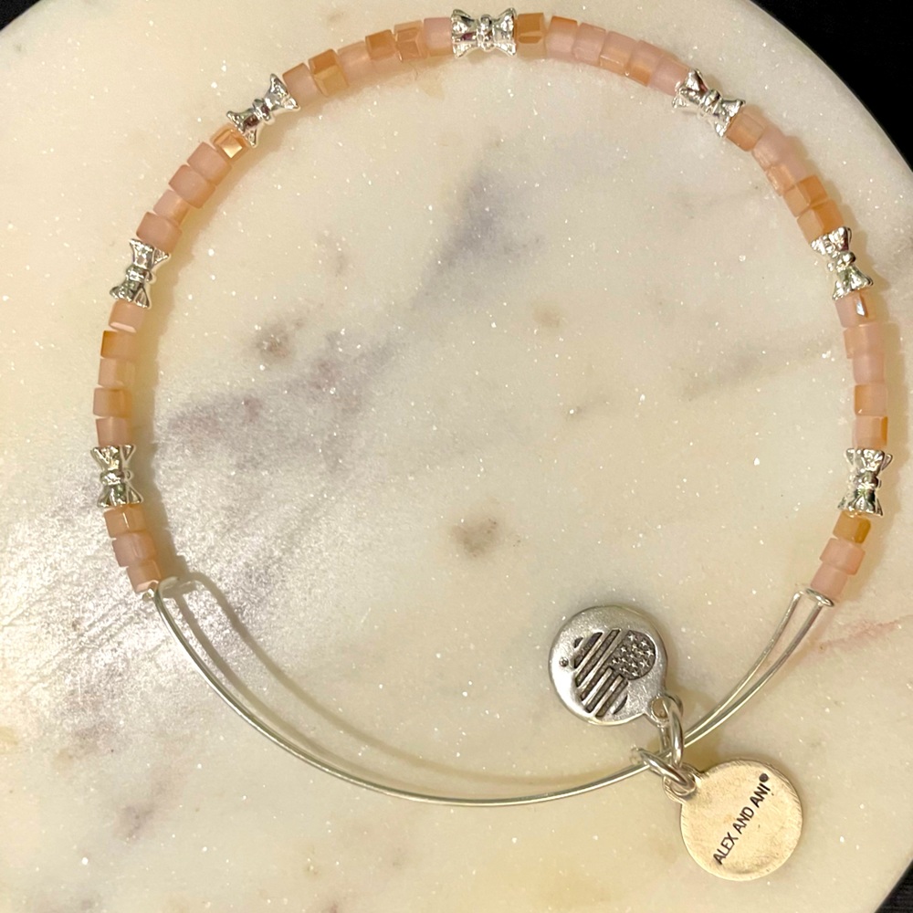 Alex and Ani Light Pink Square Crystal Bracelet in Silver